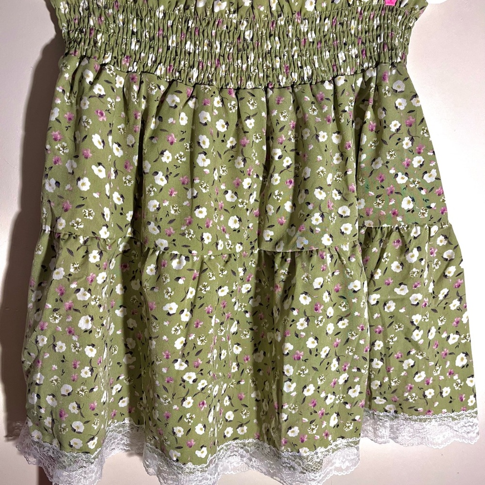 Green Floral Lace Trim Skirt